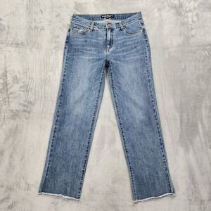 Blue Revival Jeans Womens 28 Blue Mid Rise Straight Frayed Hem Stretch Denim